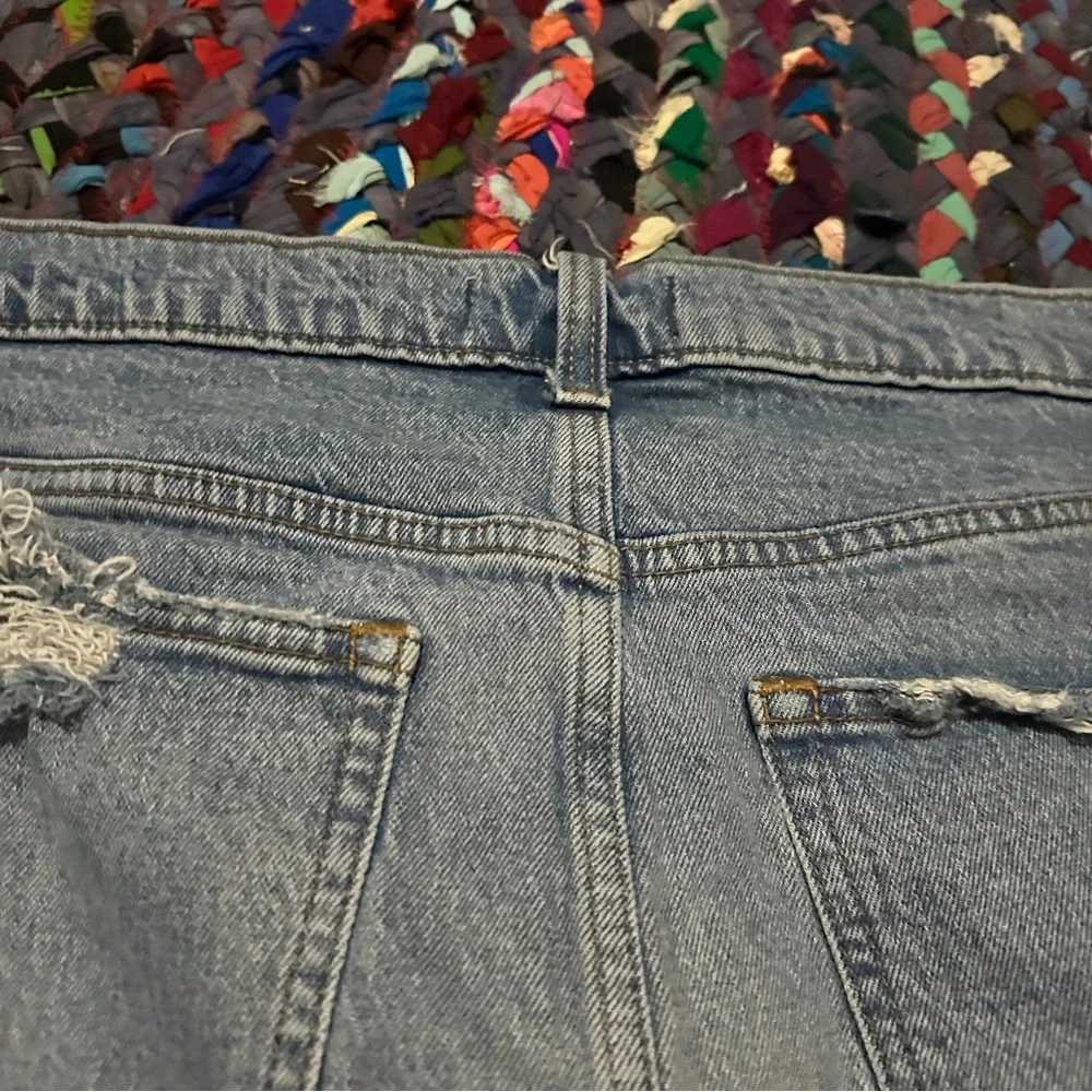 Abercrombie & Fitch Blue Jean The Dad Short High Rise Womens Plus Size 20 Frayed